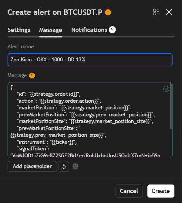 alert message on tradingview