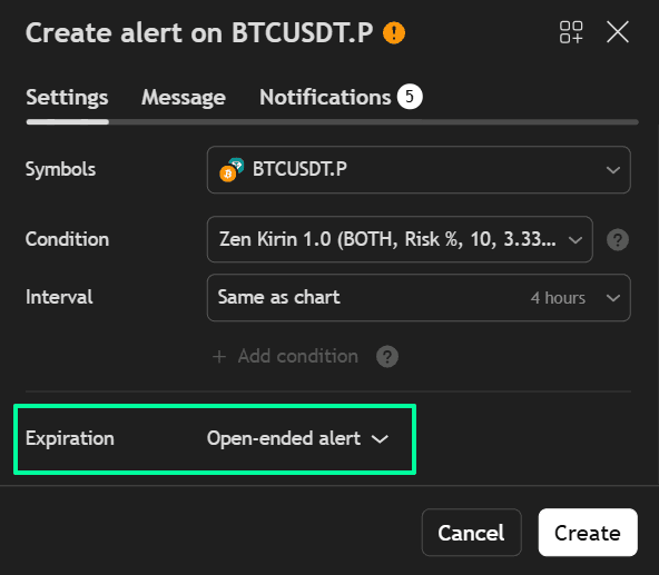 alert settings on tradingview